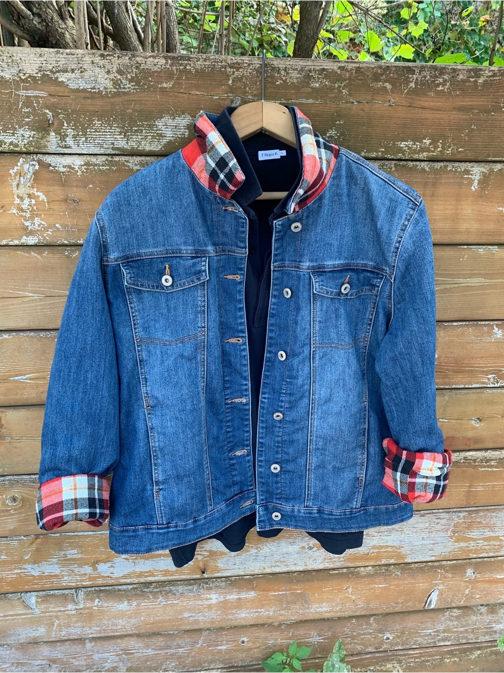 PARASUCO Denim Jean Jacket Plaid Flannel Lined Red Black XL